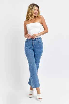 ALLOVER RHINESTONE STRAIGHT LEG JEANS