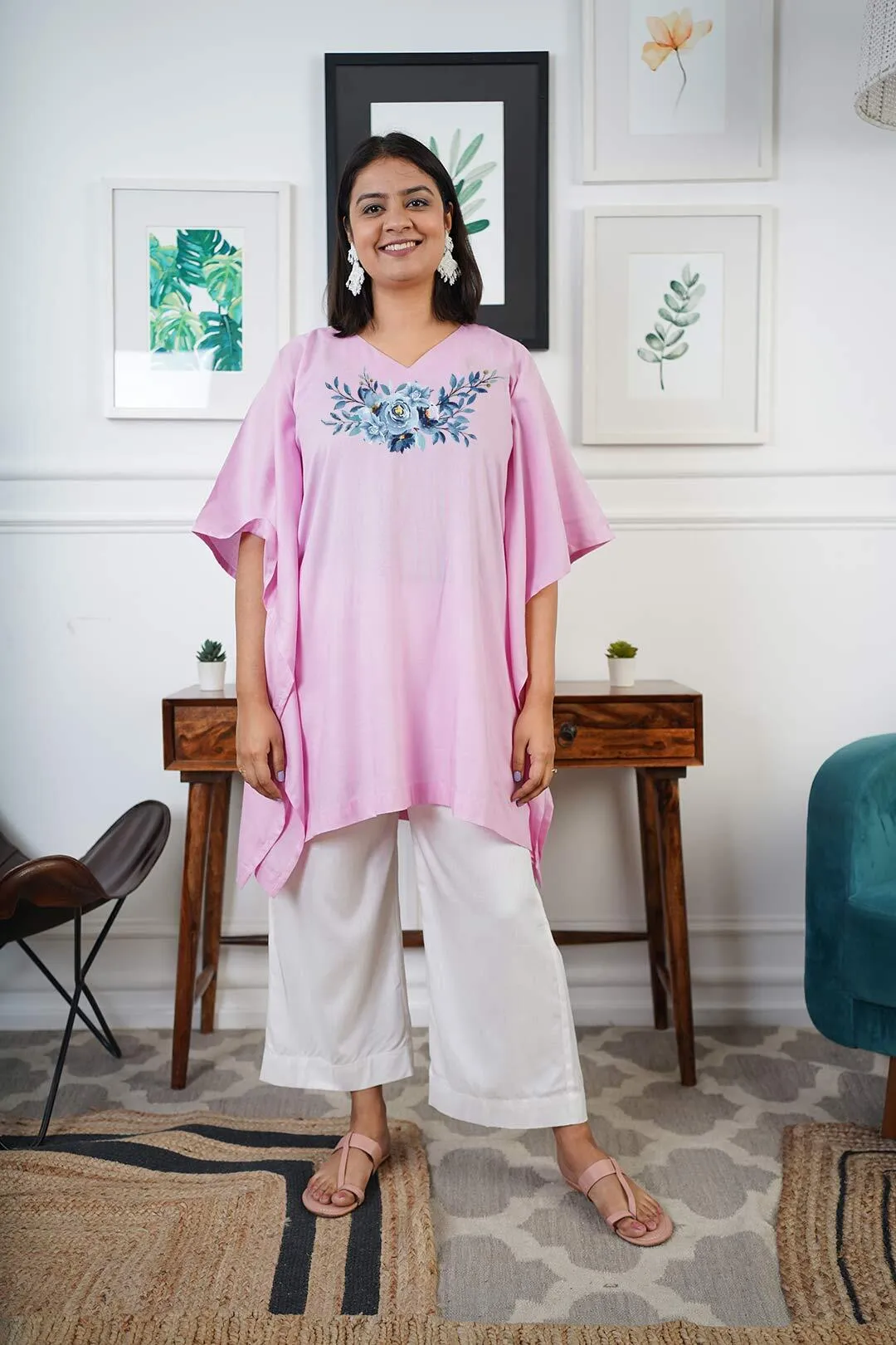 Babypink Rayon Kurti & MilkyWhite Palazzo - Jahanara