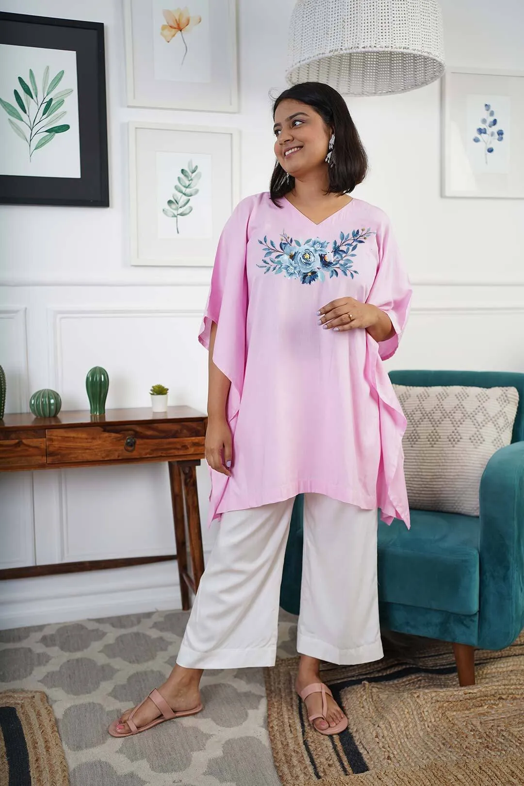 Babypink Rayon Kurti & MilkyWhite Palazzo - Jahanara