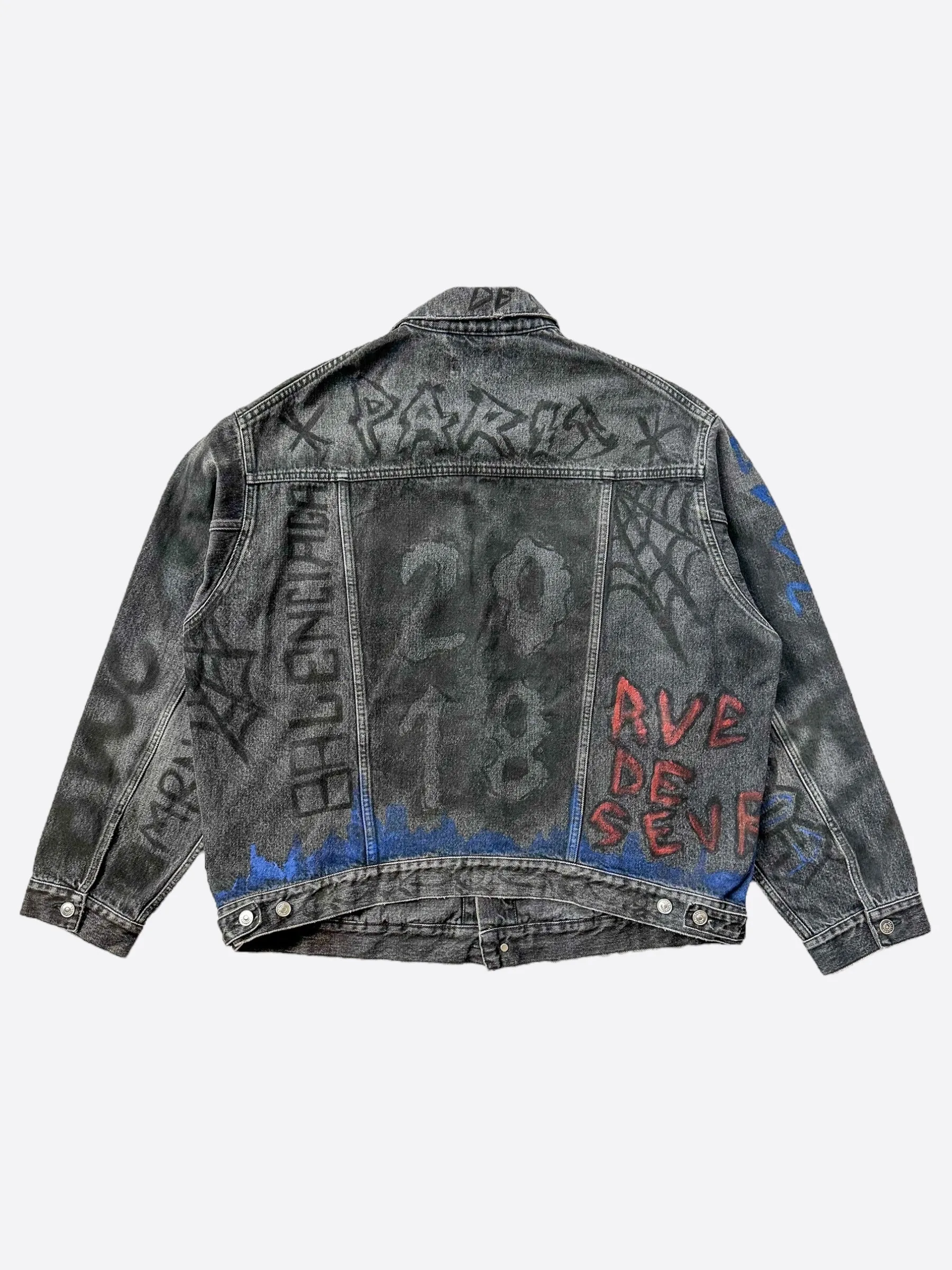 Balenciaga Grey Graffiti Oversized Denim Jacket