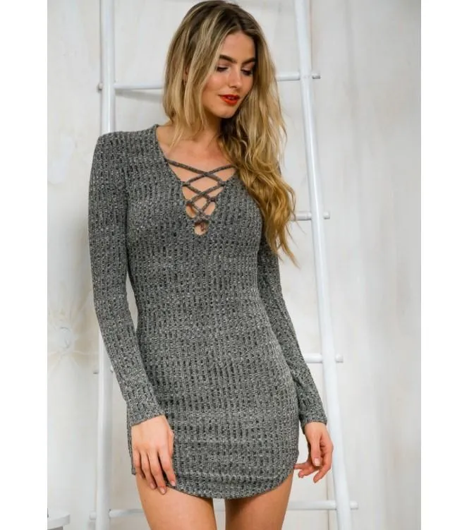 Bandage Long Sleeve V Neck Shift Dresses