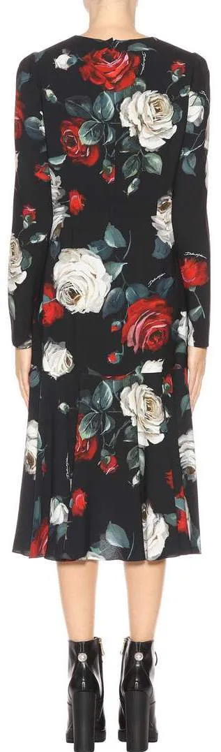 Black Floral-Print Long-Sleeve Dress