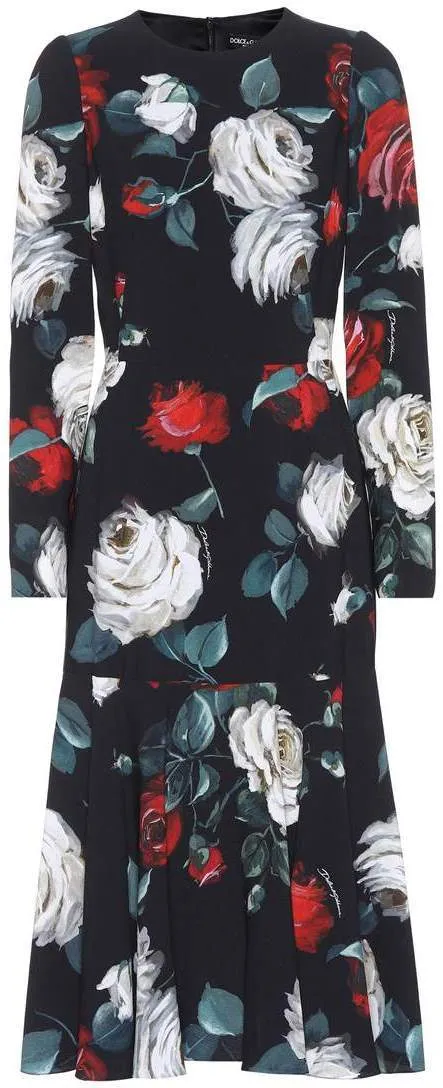 Black Floral-Print Long-Sleeve Dress