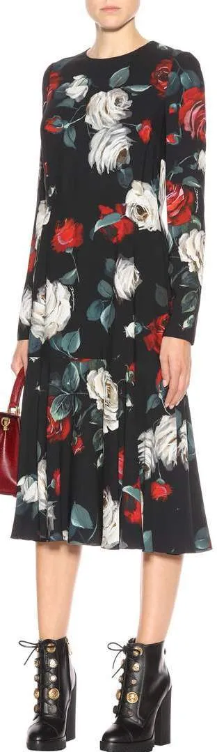 Black Floral-Print Long-Sleeve Dress