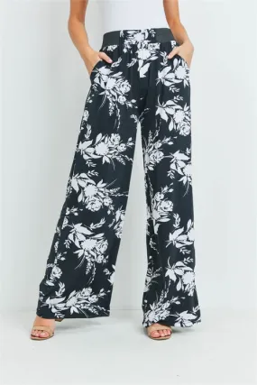 Black Floral Wide Leg Palazzo Pants