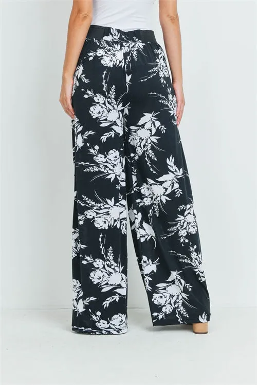 Black Floral Wide Leg Palazzo Pants