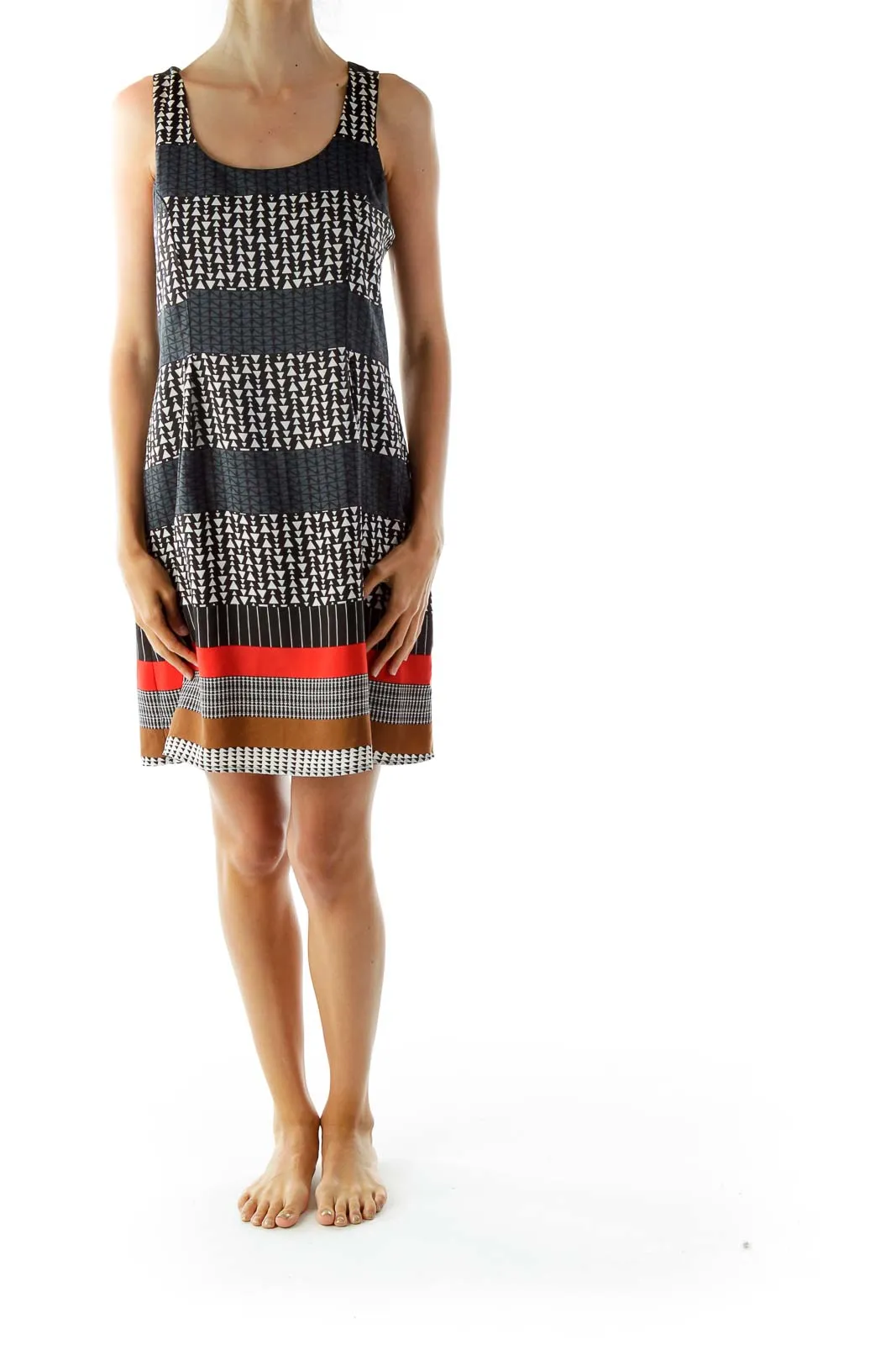 Black Geometric Printed Shift Day Dress