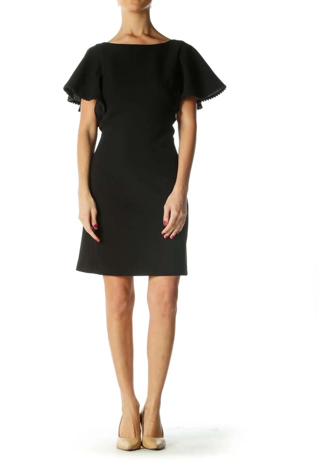 Black Shift Dress with Ball Fringe Trim