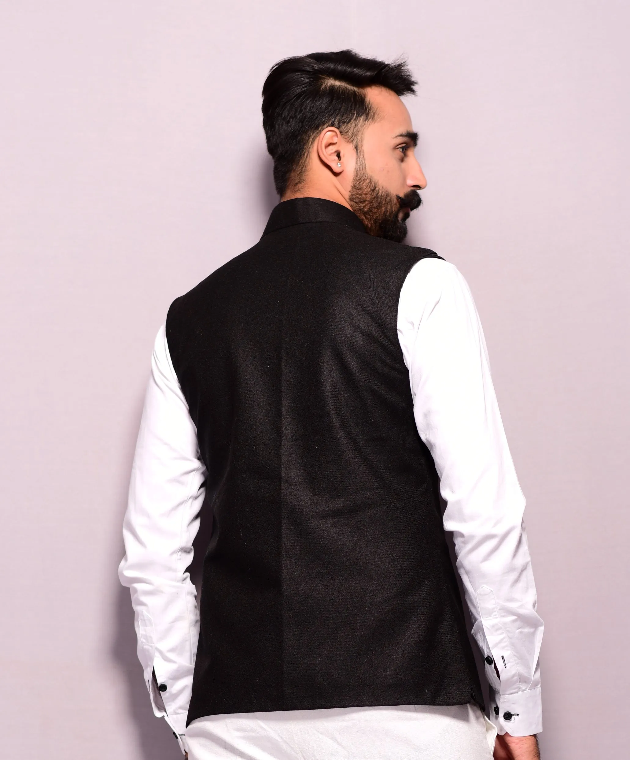 Black Tweed Angrakha Style Jacket