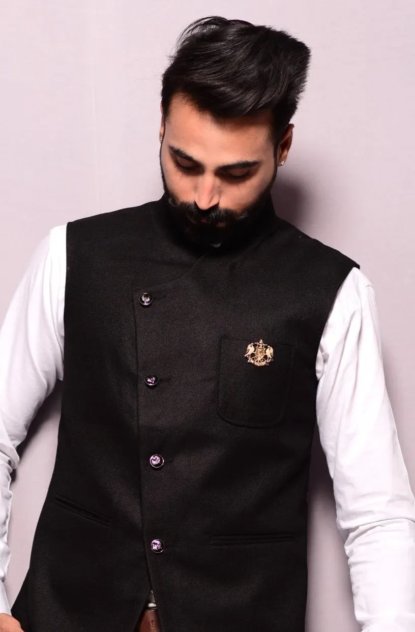 Black Tweed Angrakha Style Jacket