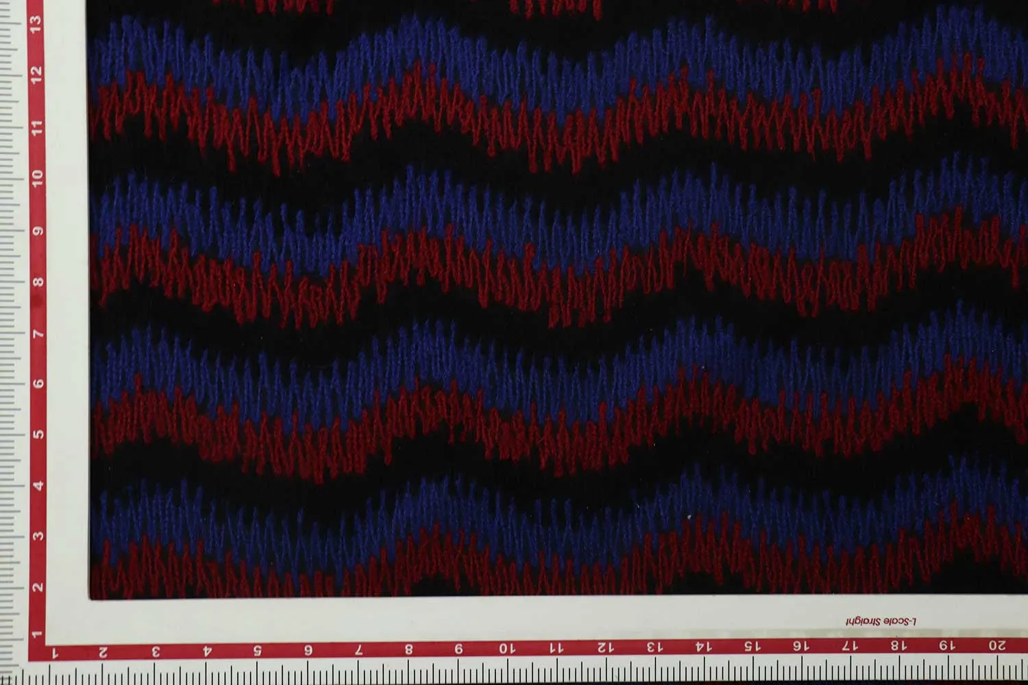 Blue & Red Waves Embroidered Wool Fabric