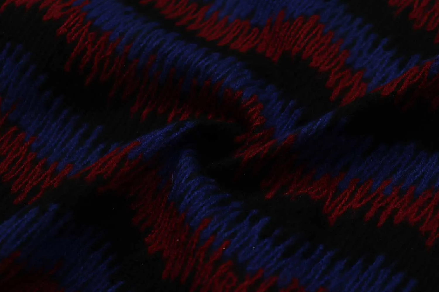 Blue & Red Waves Embroidered Wool Fabric