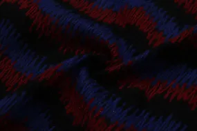 Blue & Red Waves Embroidered Wool Fabric