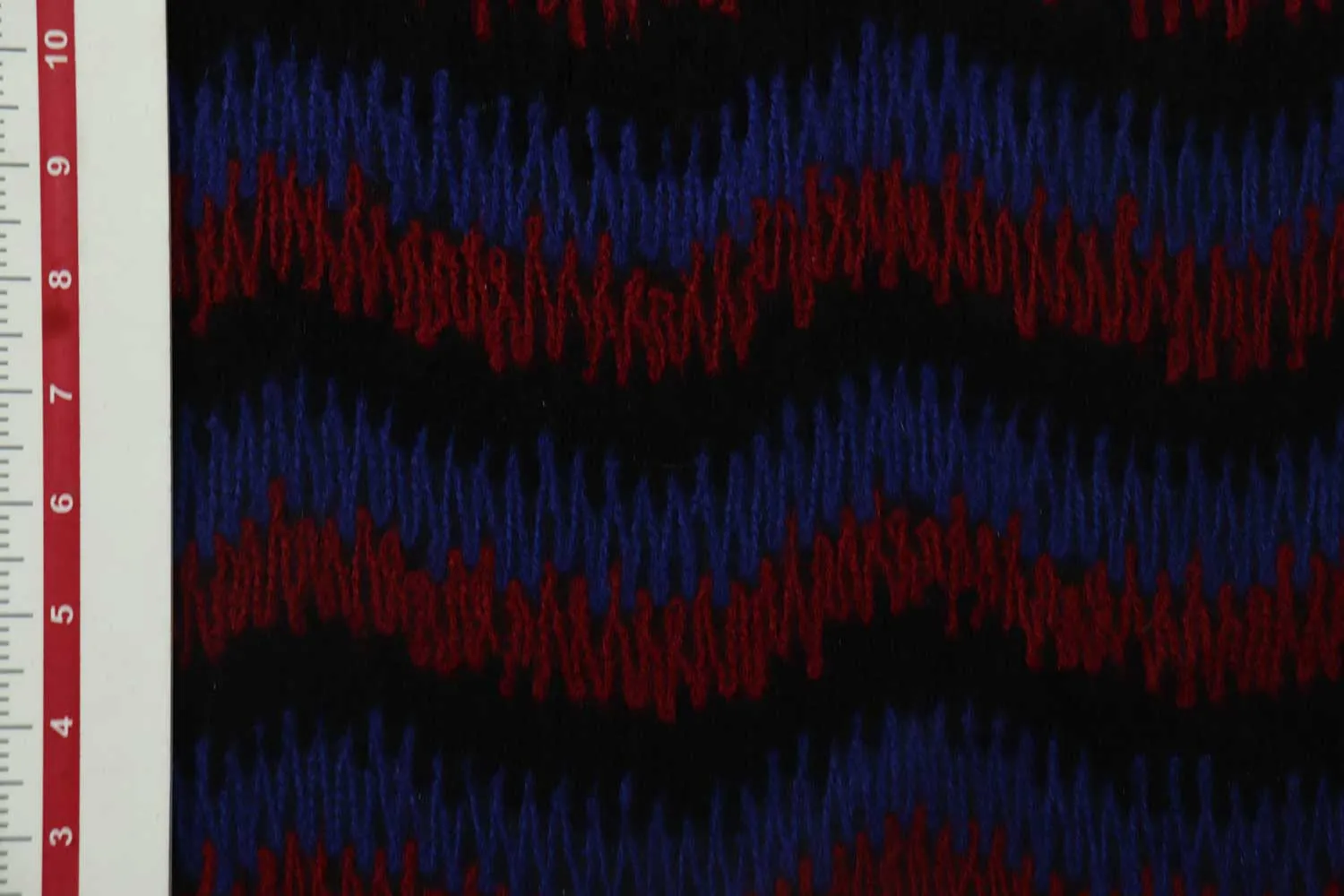 Blue & Red Waves Embroidered Wool Fabric