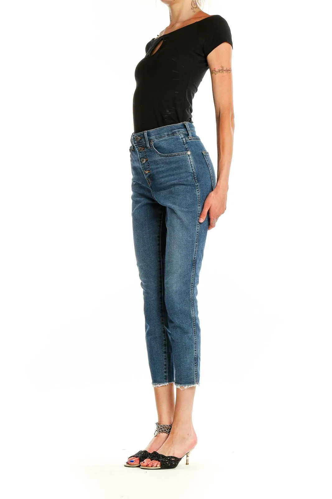 Blue Cropped High Waisted Jeans