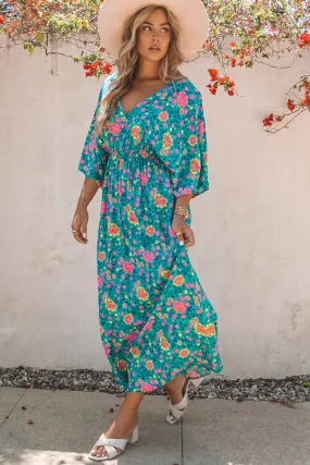 Boho Deep V Neck Floral Maxi Dress