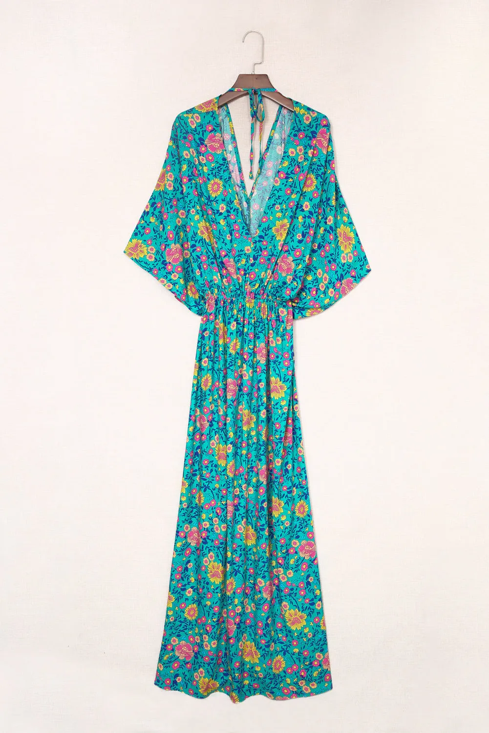 Boho Deep V Neck Floral Maxi Dress