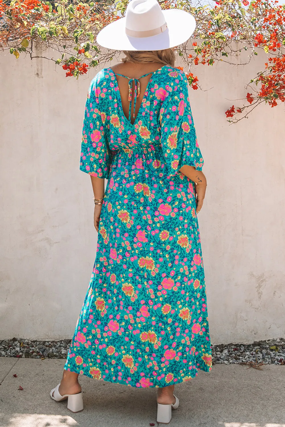 Boho Deep V Neck Floral Maxi Dress