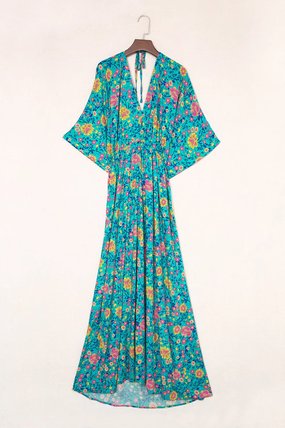 Boho Deep V Neck Floral Maxi Dress