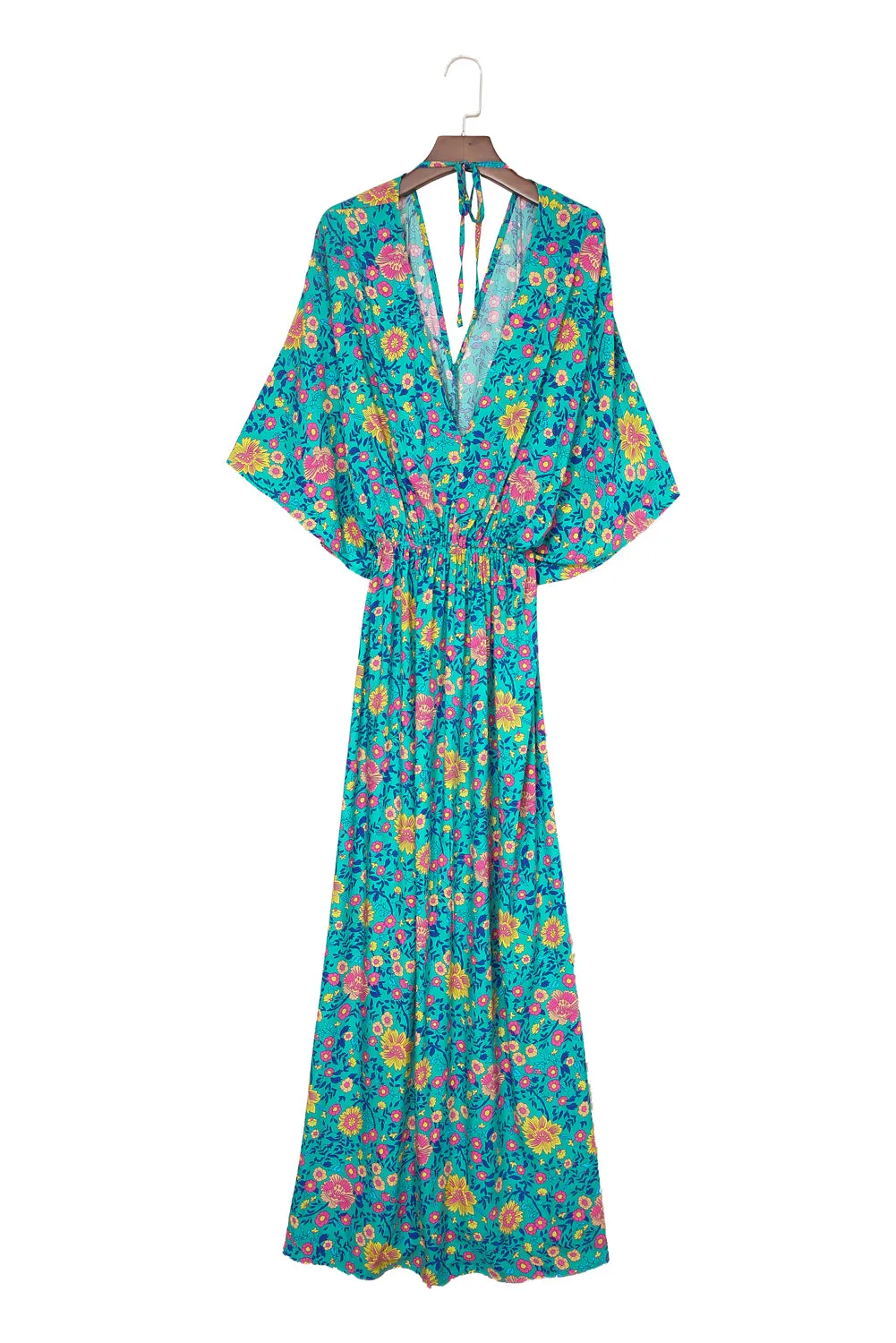 Boho Deep V Neck Floral Maxi Dress