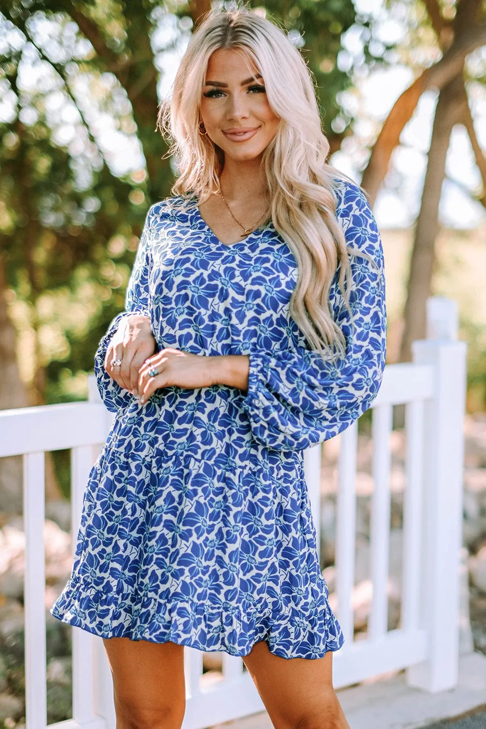 Boho Floral Lantern Sleeve Tunic Dress for a Radiant Summer Look