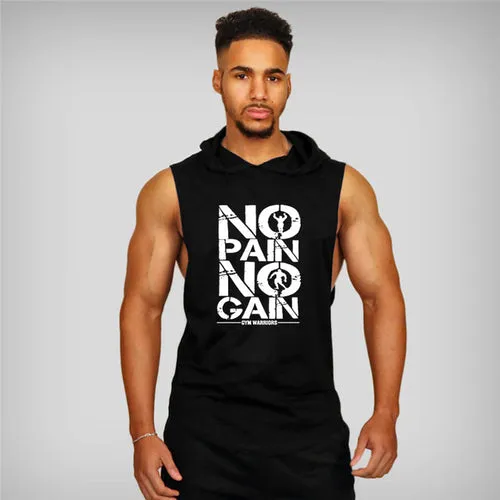 Brand Gyms Clothing Mens Bodybuilding Hooded Tank Top Cotton