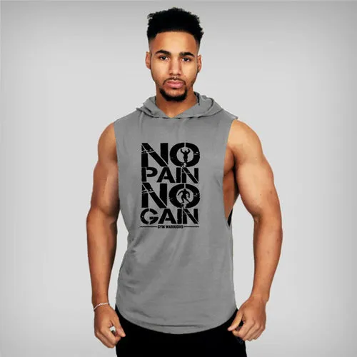 Brand Gyms Clothing Mens Bodybuilding Hooded Tank Top Cotton