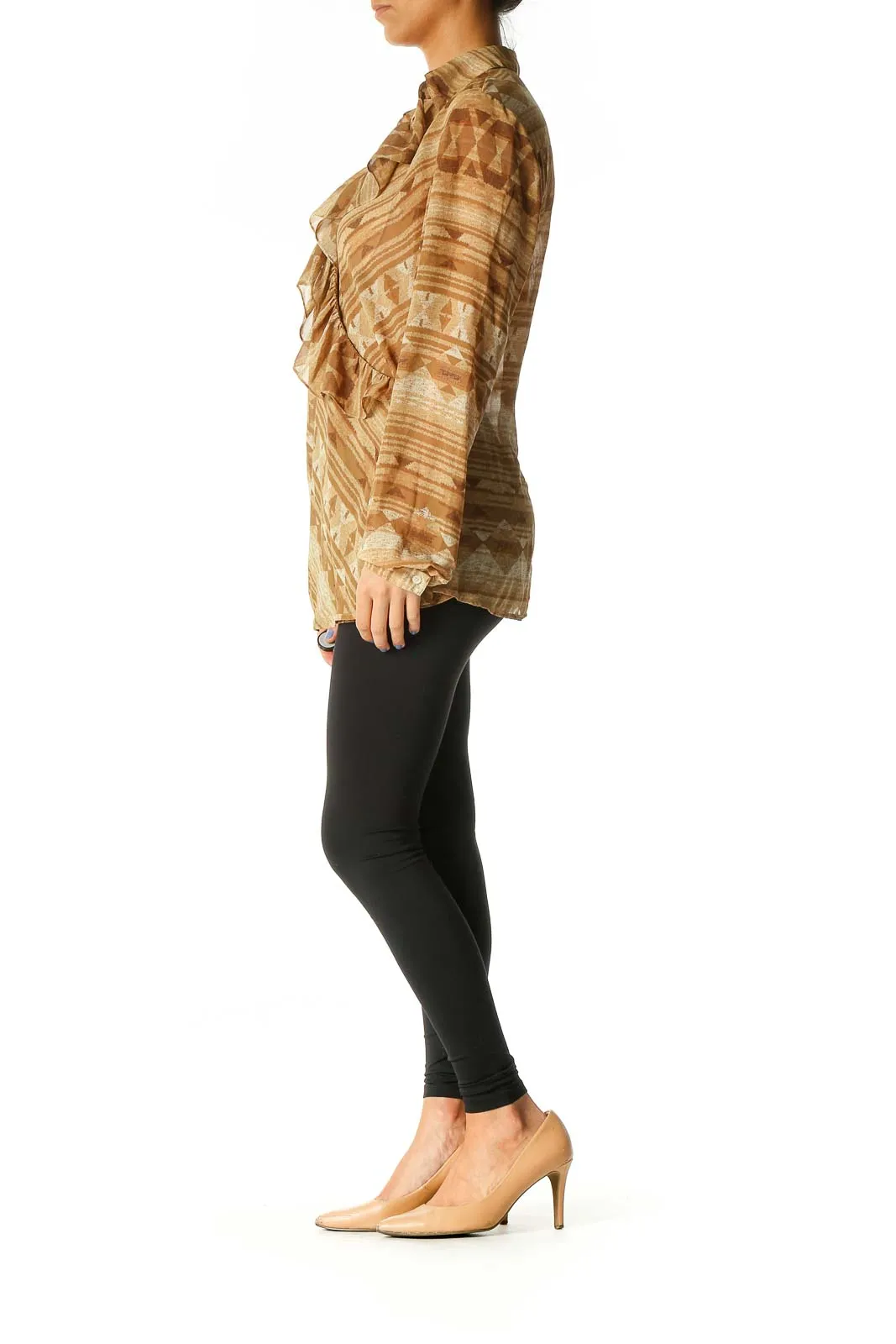 Brown Graphic Print Casual Blouse