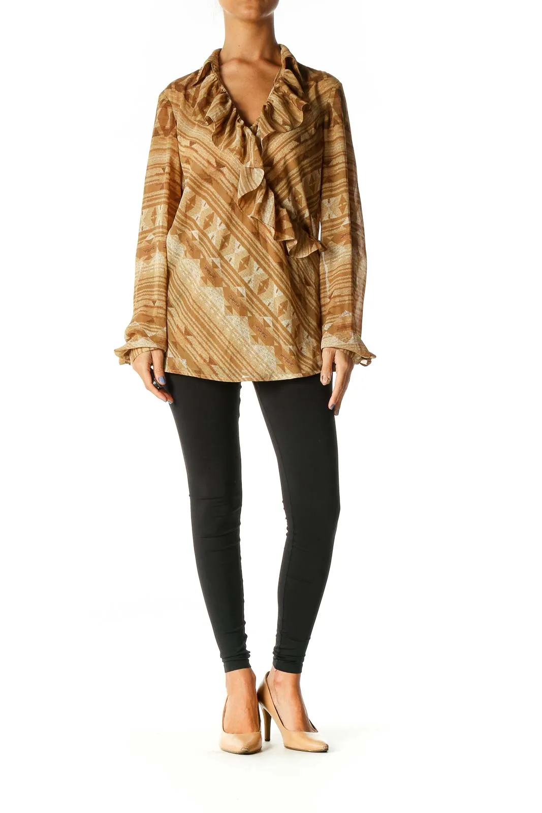 Brown Graphic Print Casual Blouse