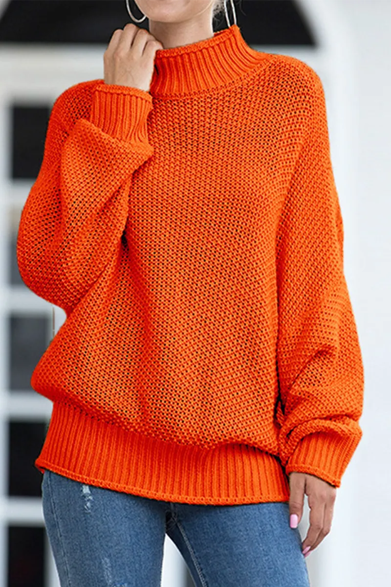 Casual Solid Patchwork Turtleneck Tops