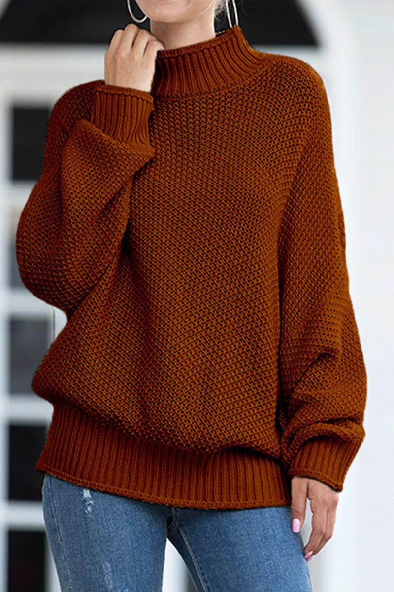 Casual Solid Patchwork Turtleneck Tops