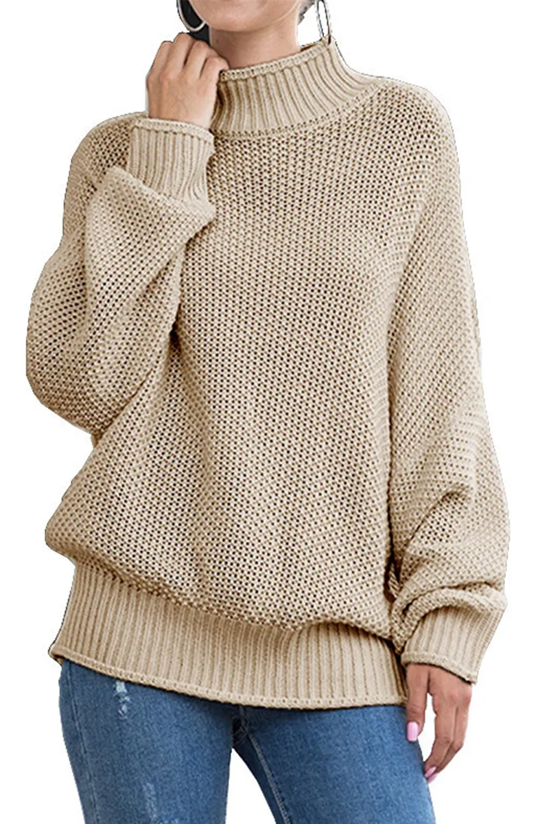 Casual Solid Patchwork Turtleneck Tops