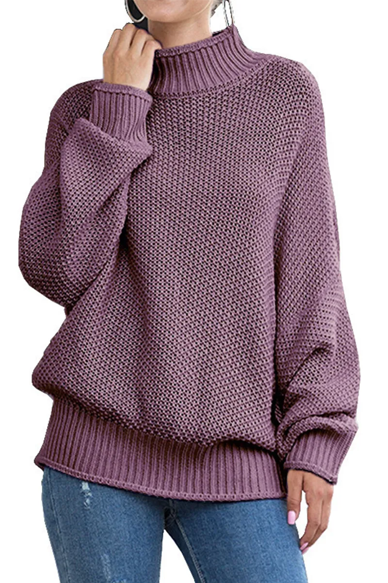 Casual Solid Patchwork Turtleneck Tops