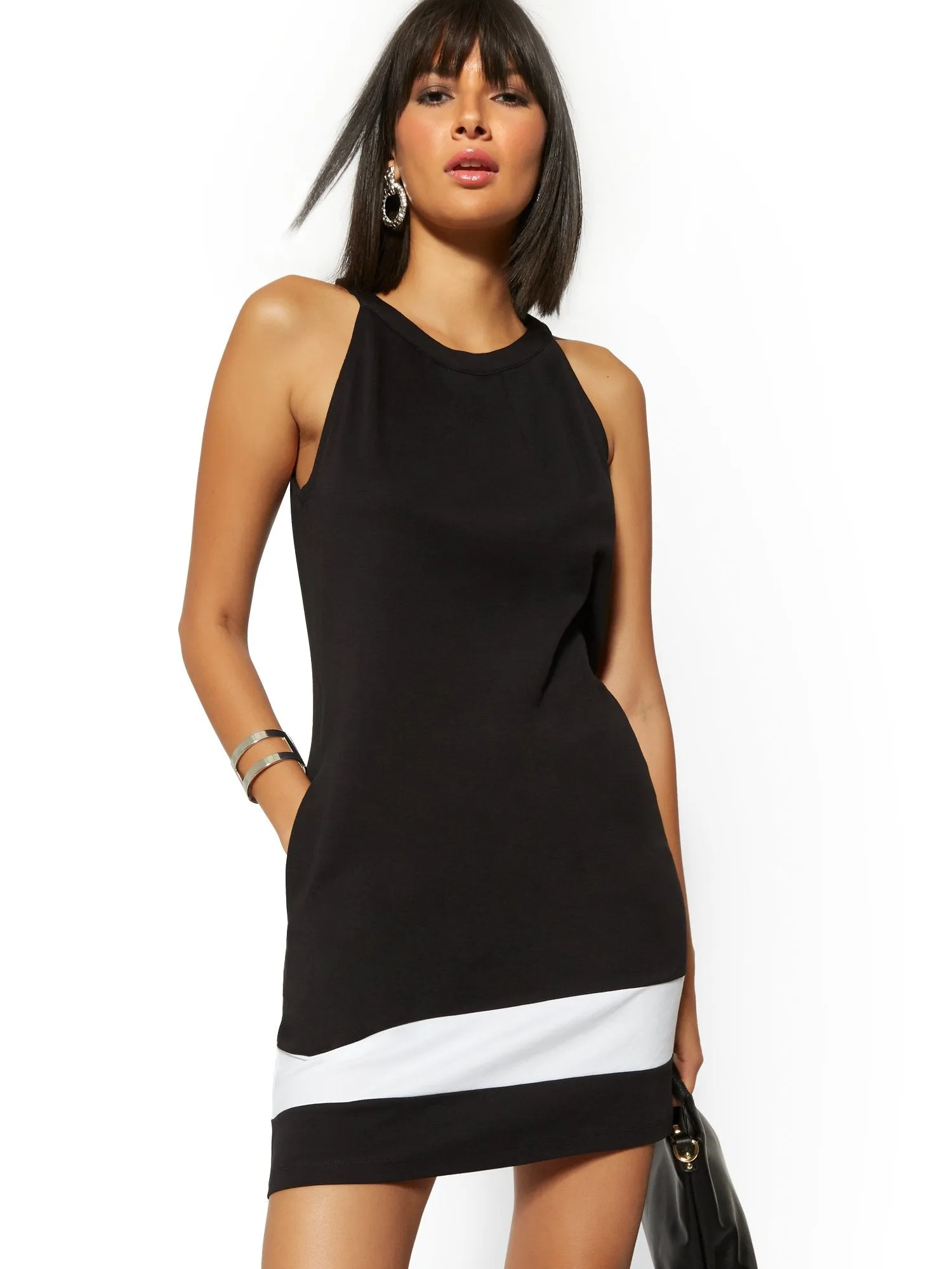 Cotton Colorblock Halter Shift Dress