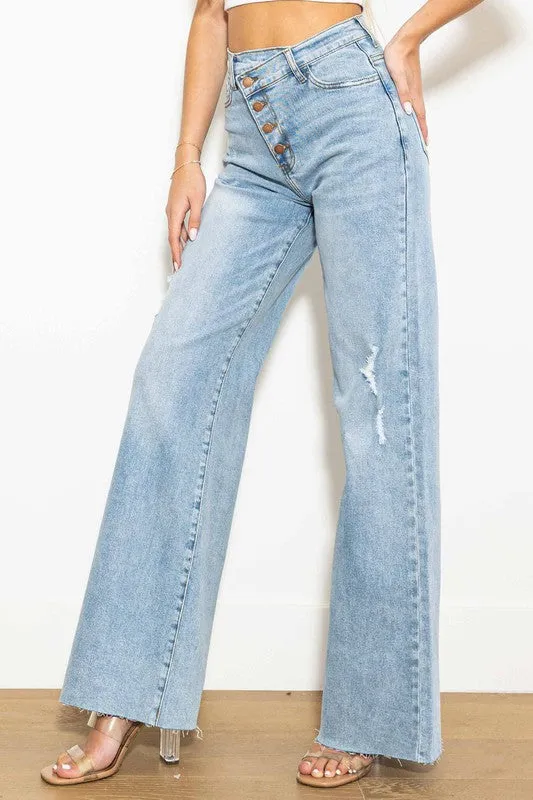 Criss Cross High Waisted Wide Leg Jeans