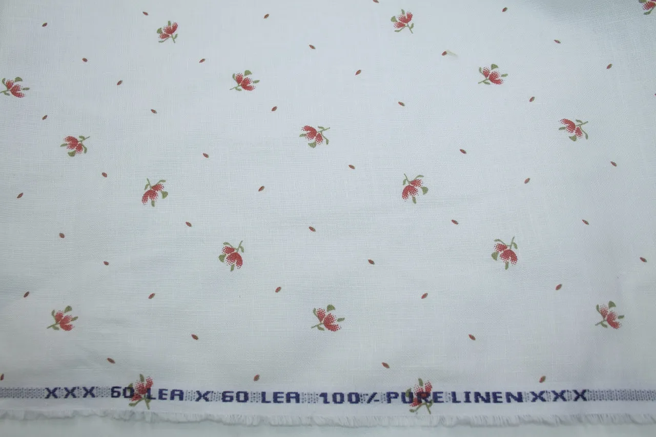 Dainty Floral Printed Linen - Red/Green on White