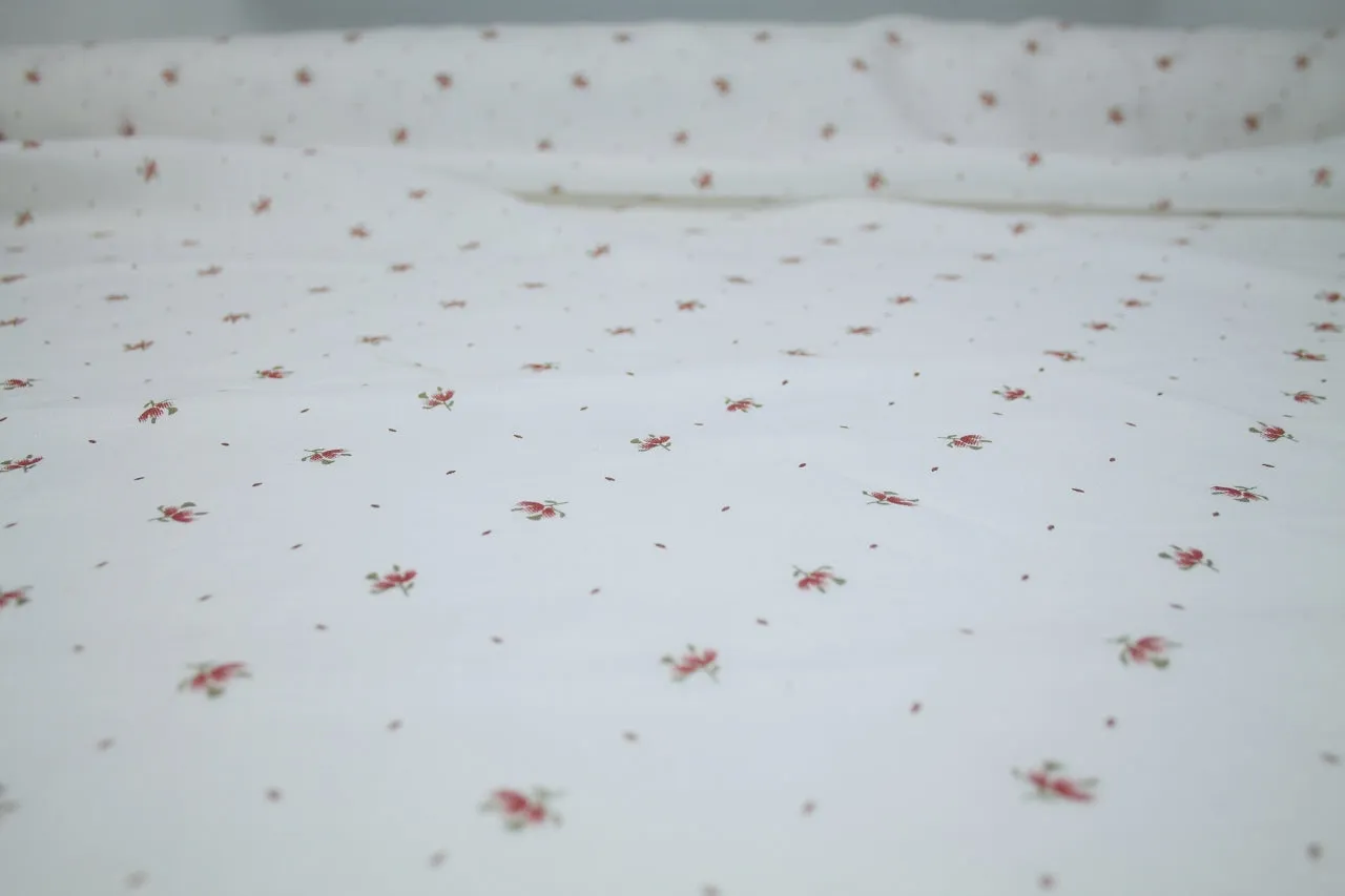 Dainty Floral Printed Linen - Red/Green on White