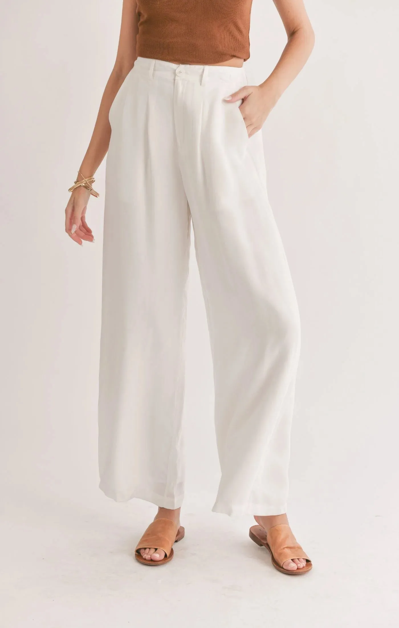 Dunes Back Elastic Wide Leg Pants White