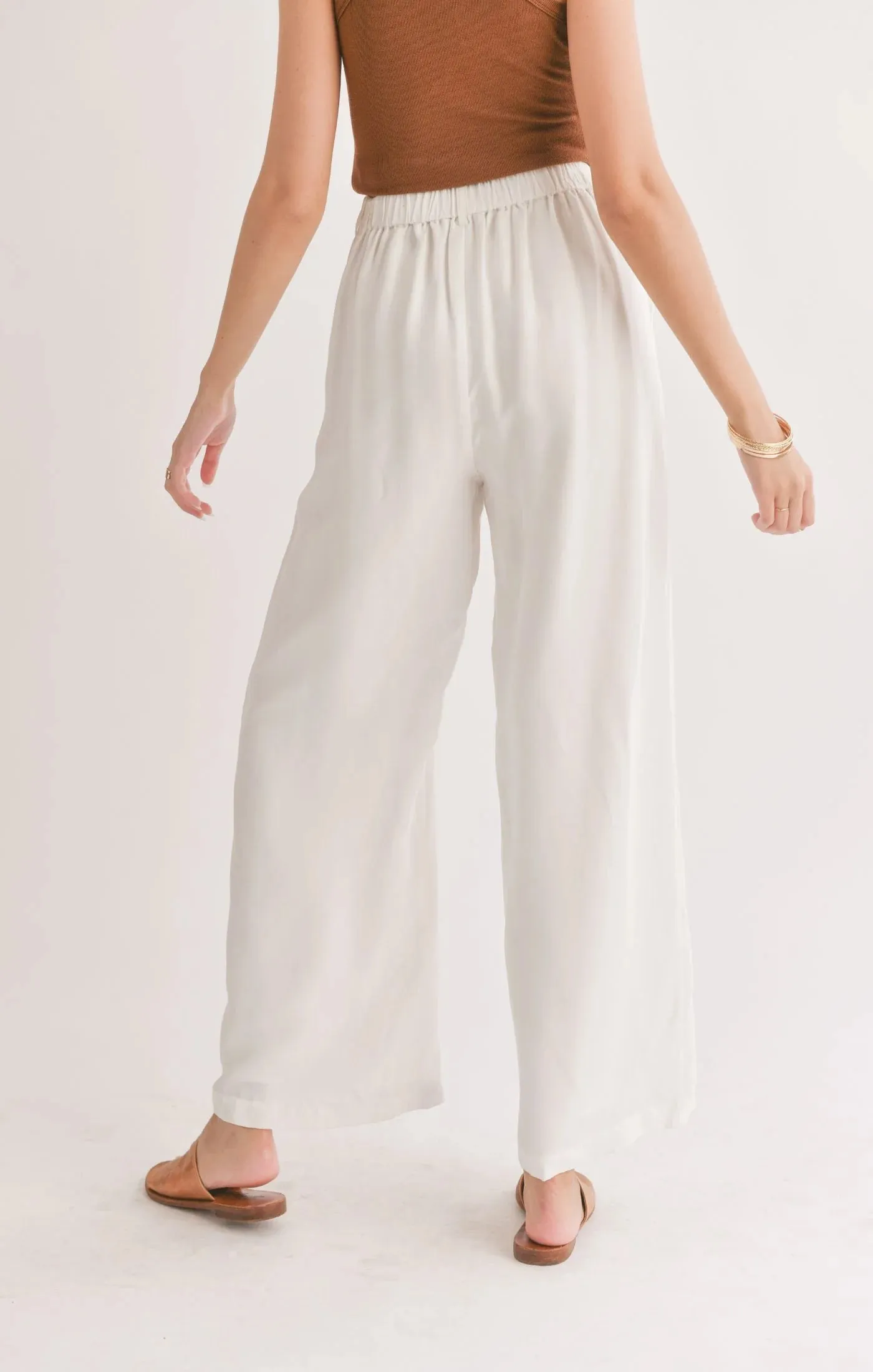 Dunes Back Elastic Wide Leg Pants White