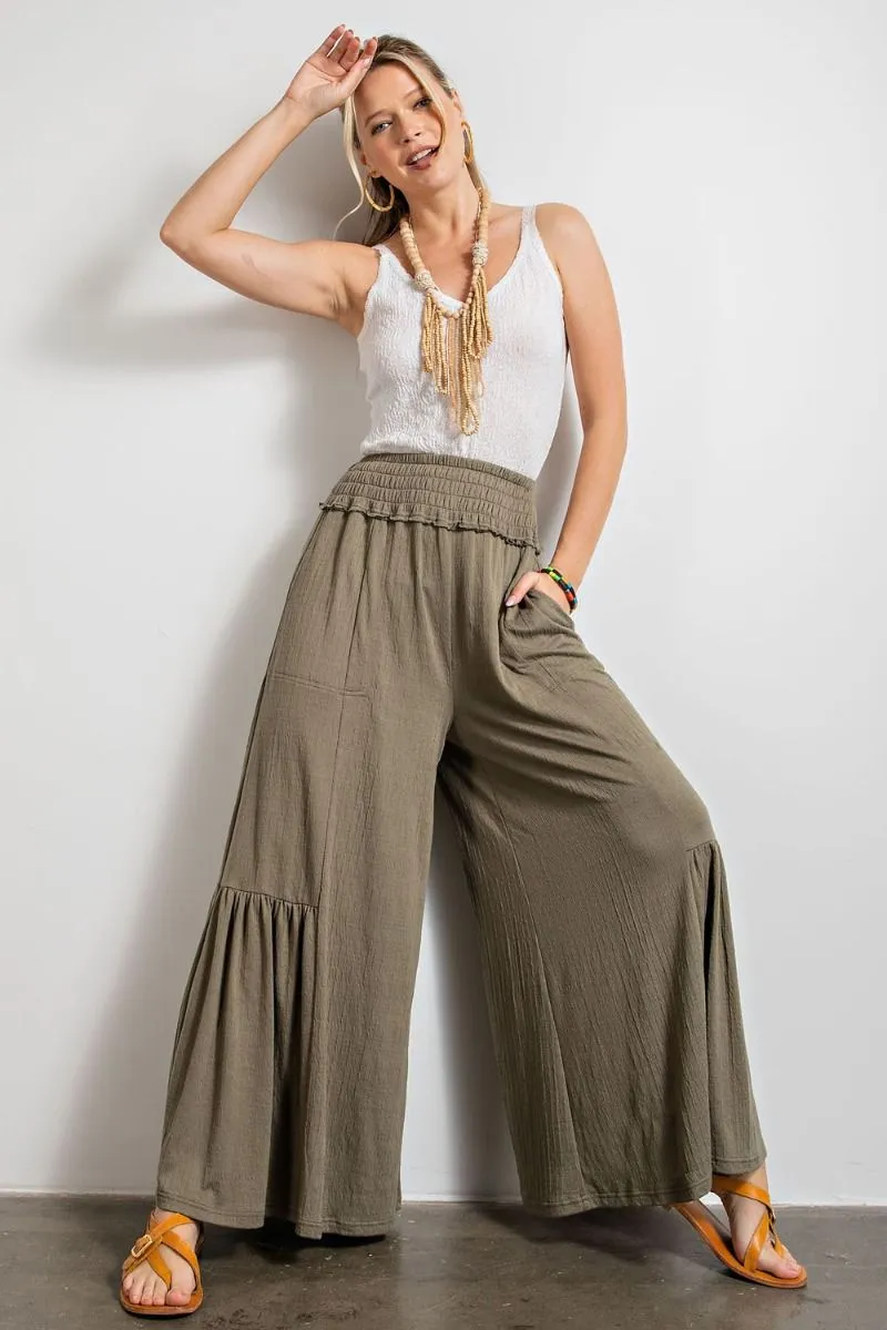 Easel Wide Palazzo Pants - Faded Olive