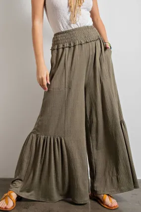 Easel Wide Palazzo Pants - Faded Olive