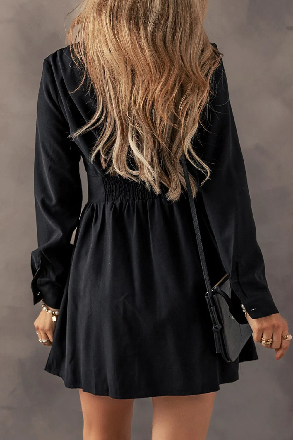 Elastic Cinched High Waist Shirt Mini Dress