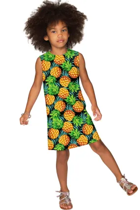 Endless Summer Adele Green Pineapple Print Cute Shift Dress - Girls