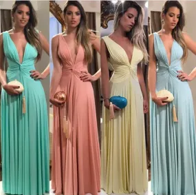 Fall Different Color Long Sexy V neck Bridesmaid Dresses