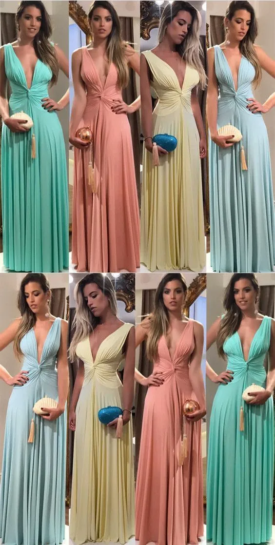 Fall Different Color Long Sexy V neck Bridesmaid Dresses