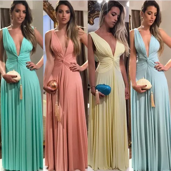 Fall Different Color Long Sexy V neck Bridesmaid Dresses