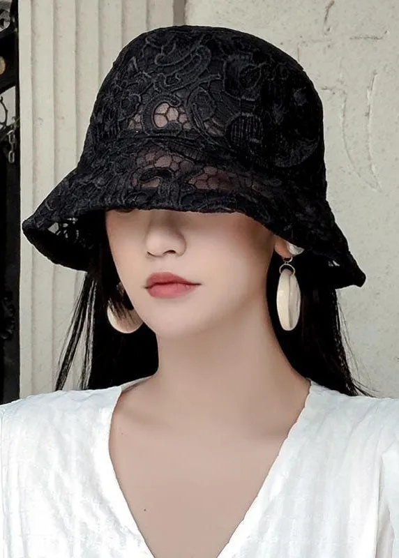 Fashion Black Hollow Out Floral Lace Bucket Hat LC0545