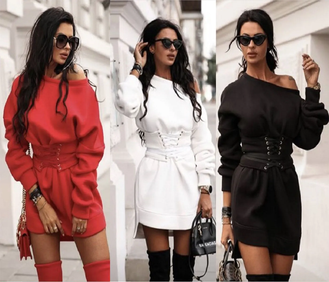 Fashion sweater sexy thick warm loose waist long sleeve dress