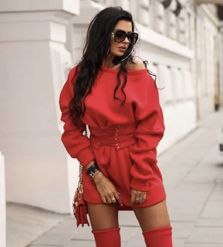 Fashion sweater sexy thick warm loose waist long sleeve dress