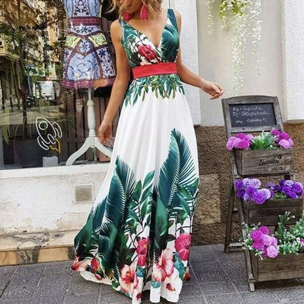 FashionSierra - Women Fashion Long Bridesmaid Boho Floral Dresses Fashion Elegant Ladies Deep V-Neck Summer Holiday Prom Sundress